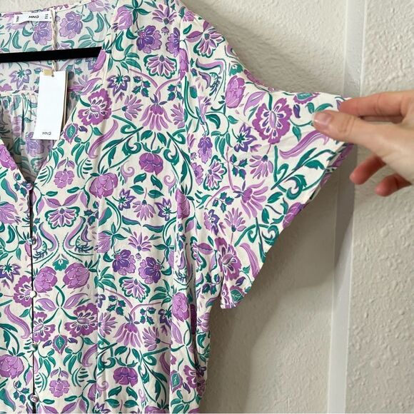 MANGO Flowy Floral Short Sleeve Blouse NEW Size 18 - Picture 6 of 9